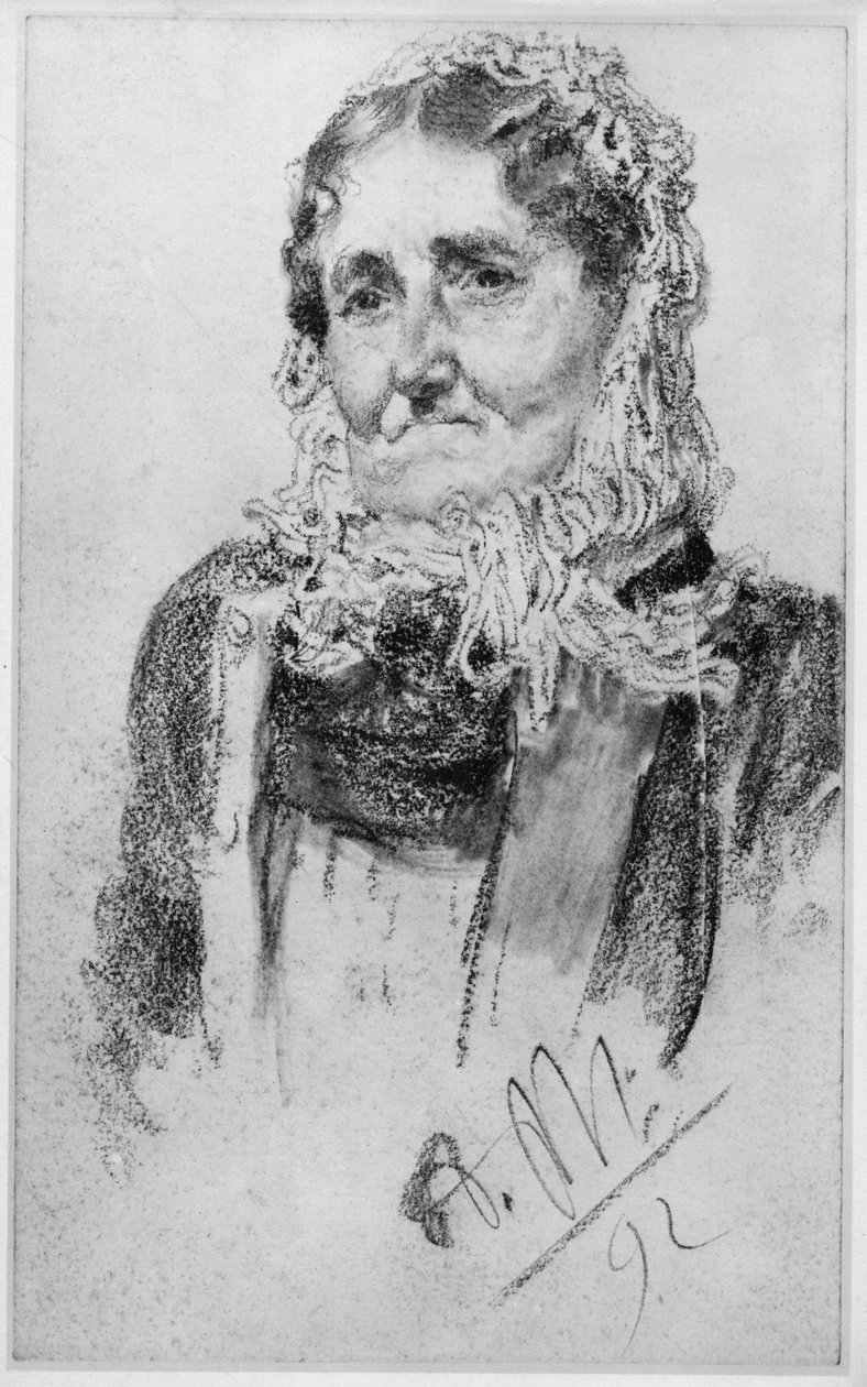 Donna anziana con un copricapo di lana (foulard) da Adolph Menzel