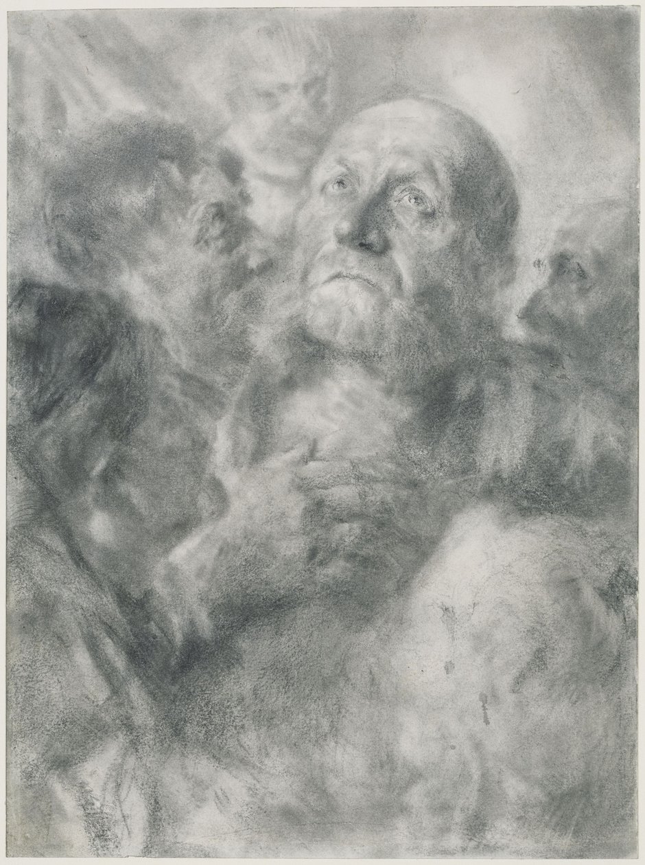 Un anziano che guarda in alto e quattro volti da Adolph Menzel