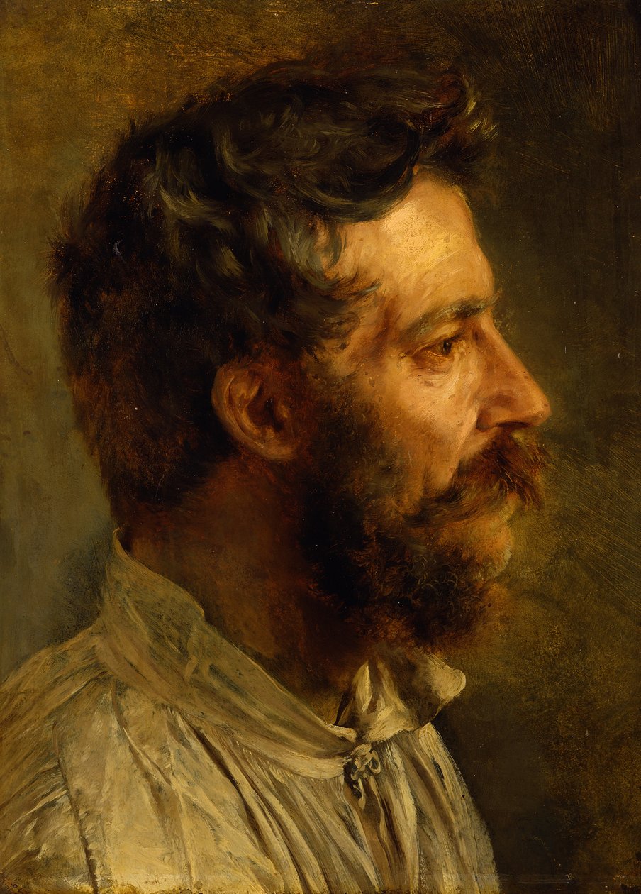 Testa di operaio barbuto di profilo da Adolph Menzel