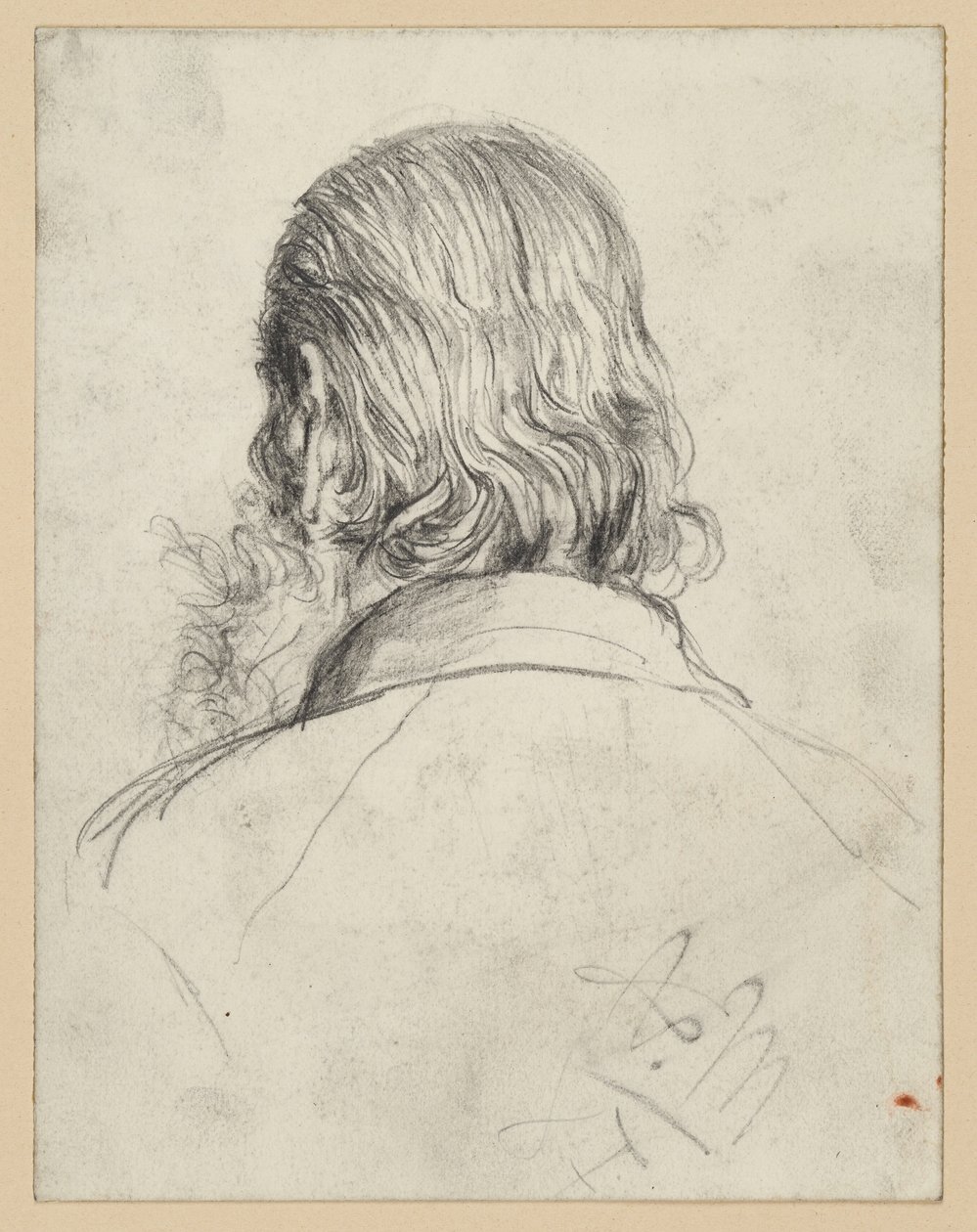 Testa barbuta con capelli lunghi, vista da dietro da Adolph Menzel