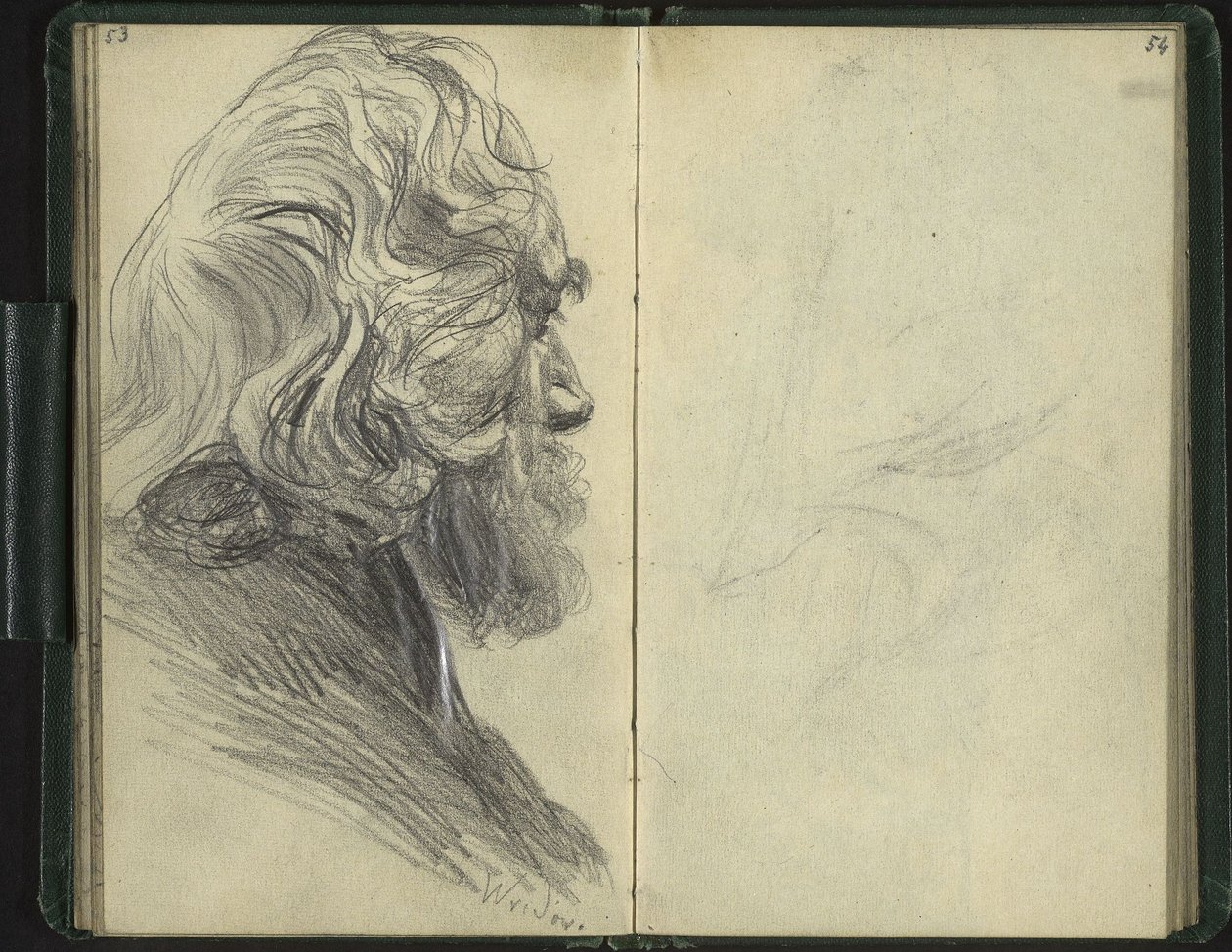 Uomo barbuto di profilo sfocato da Adolph Menzel
