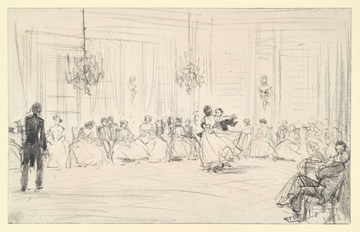 Un ballo di società e una coppia che balla da Adolph Menzel