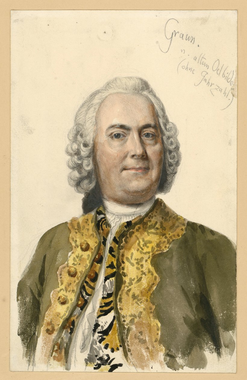 Ritratto di Carl Heinrich Graun, compositore di corte al servizio di Federico II, ritratto a mezzo busto di fronte tratto dal dipinto di Andreas Möller, con annotazioni da Adolph Menzel