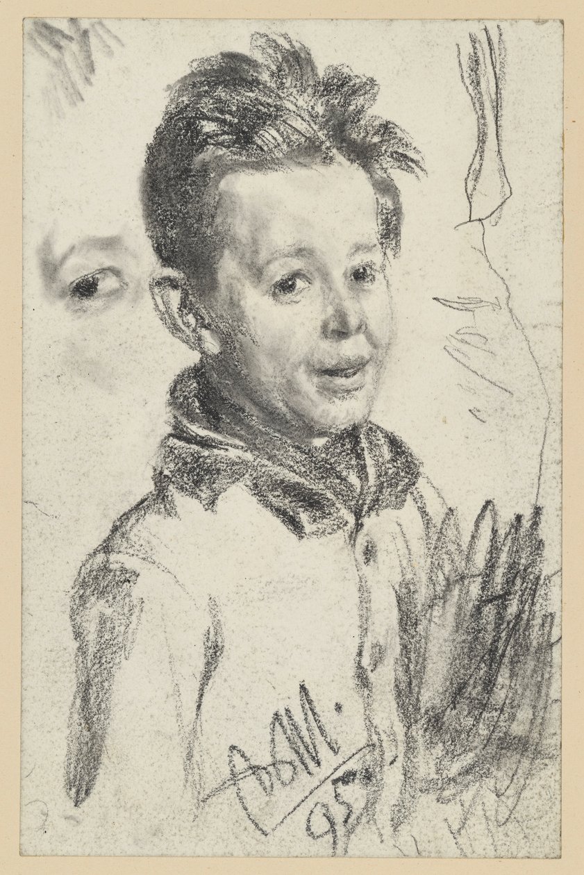 Busto di un ragazzo rivolto a destra, studi di occhi da Adolph Menzel