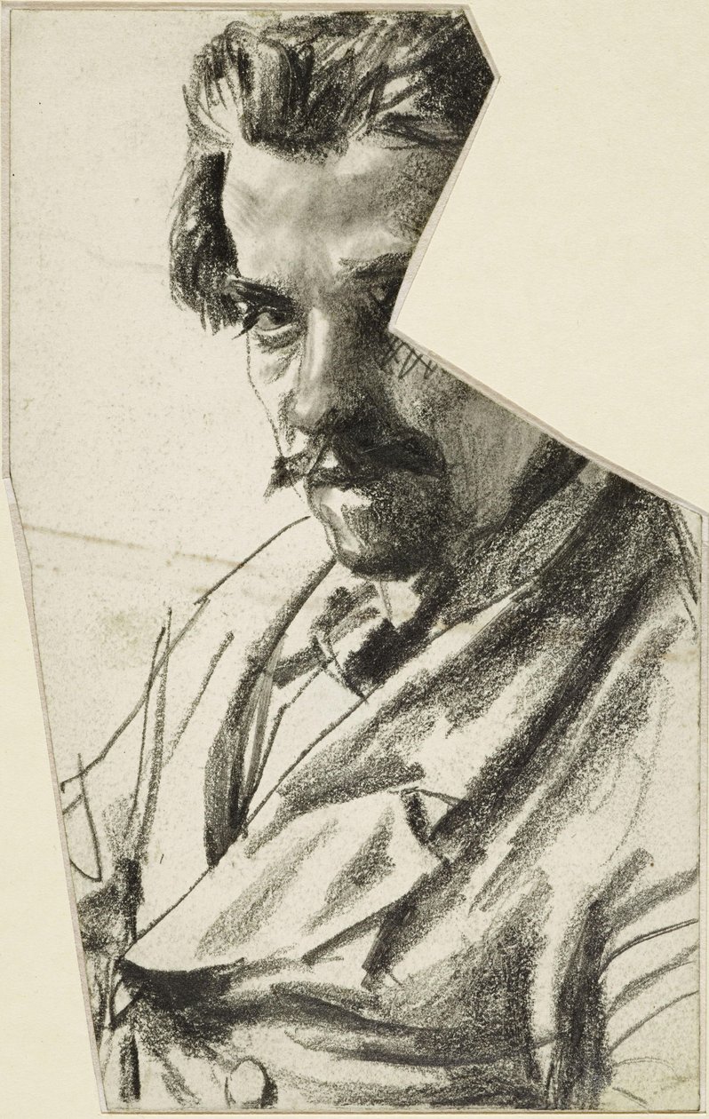 Ritratto a mezzo busto di un uomo con la barba, rivolto verso sinistra, con il capo rivolto verso lo spettatore da Adolph Menzel