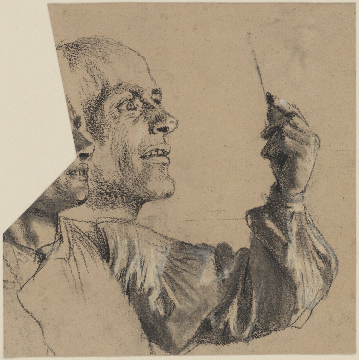 Busto di uomo con capelli radi, profilo del viso e braccio sinistro. Studio di un volto da Adolph Menzel