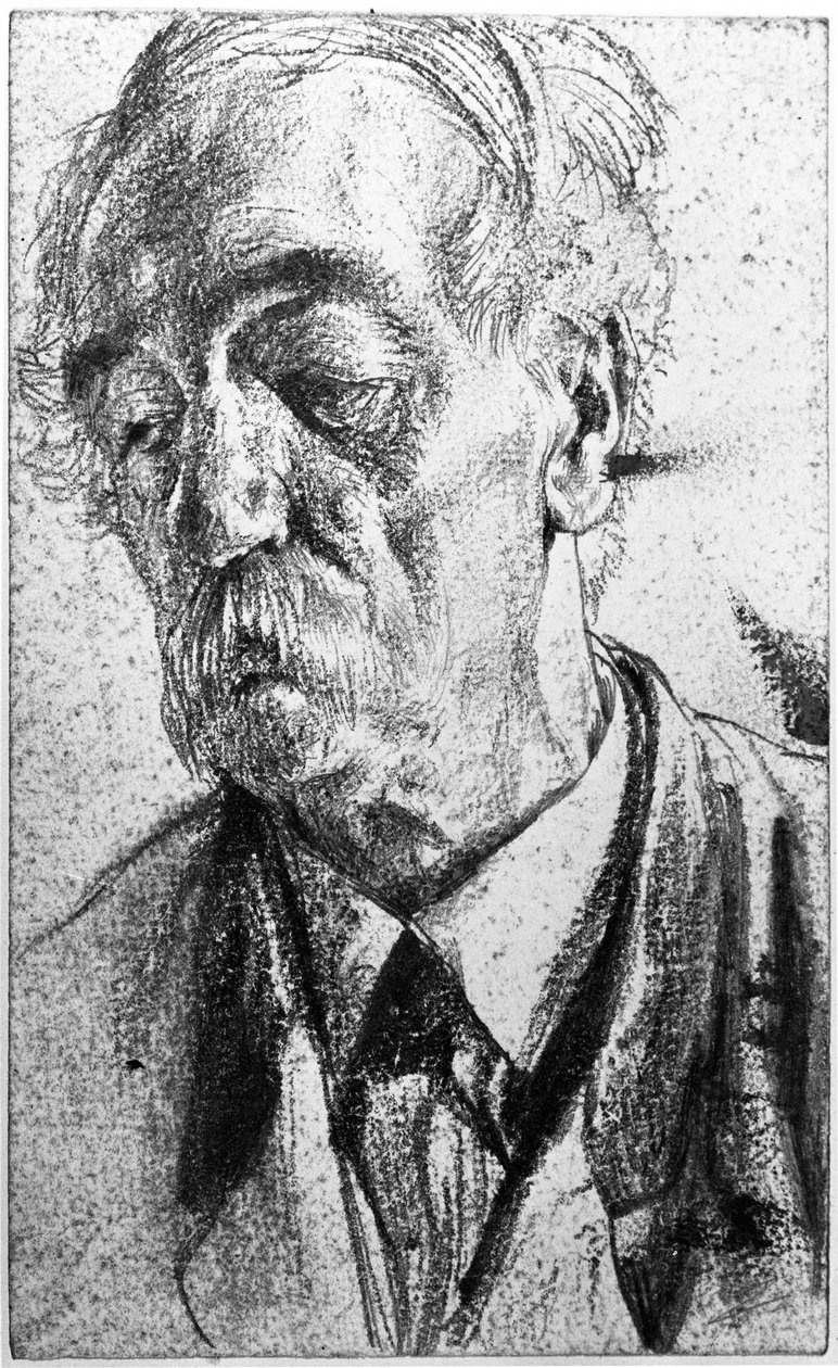 Ritratto a mezzo busto di un uomo anziano con i baffi da Adolph Menzel