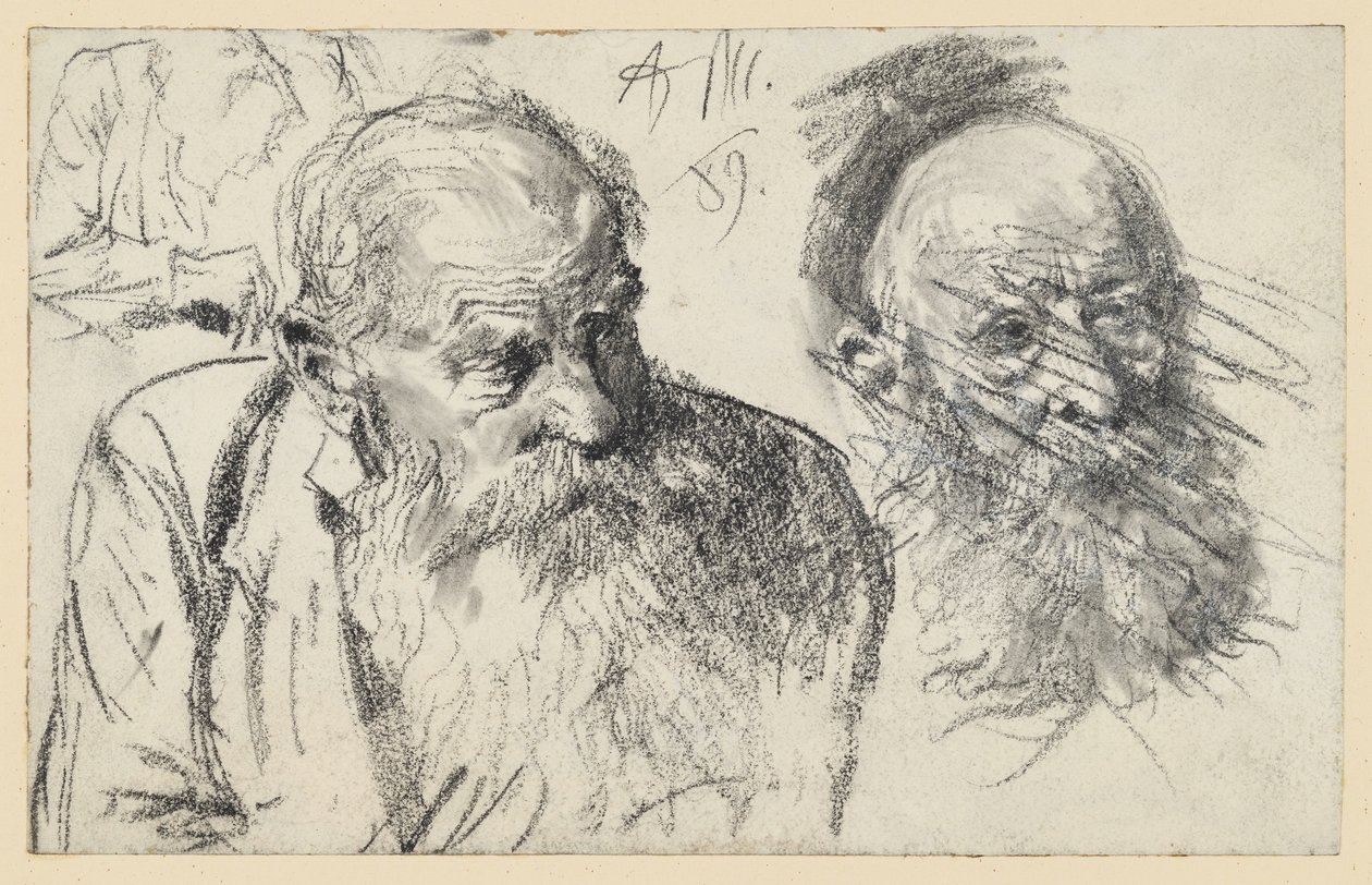 Ritratto a mezzo busto di un vecchio barbuto e testa di un vecchio barbuto (scartato) da Adolph Menzel
