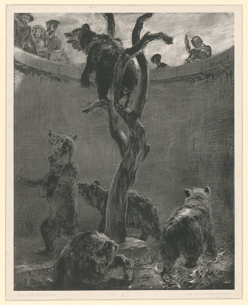 La gabbia degli orsi allo Zoologischer Garten. Foglio 6 da: “Esperimenti con pennello e raschietto”, fascicolo 1 da Adolph Menzel