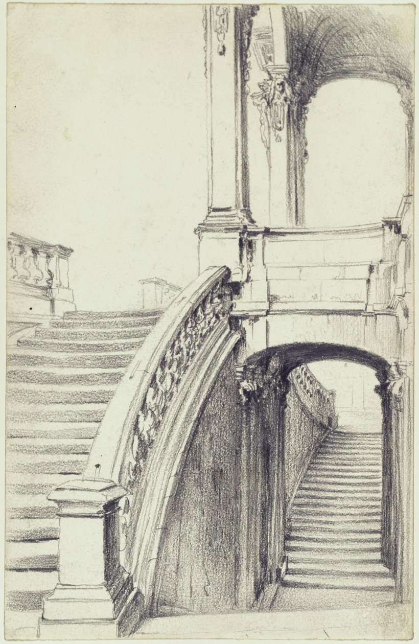 La scalinata superiore del Wallpavillon nello Zwinger di Dresda da Adolph Menzel