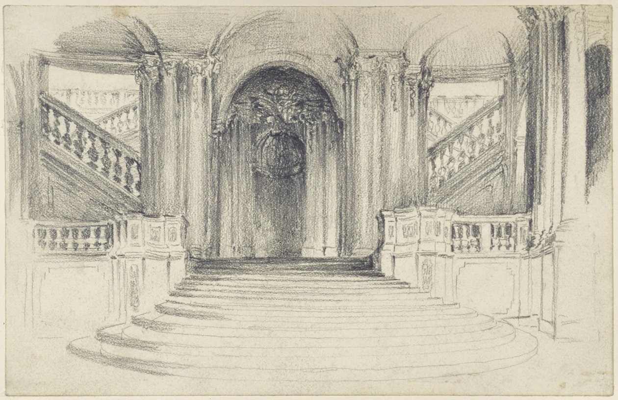 La scalinata che dà sul cortile del Wallpavillon nello Zwinger di Dresda da Adolph Menzel