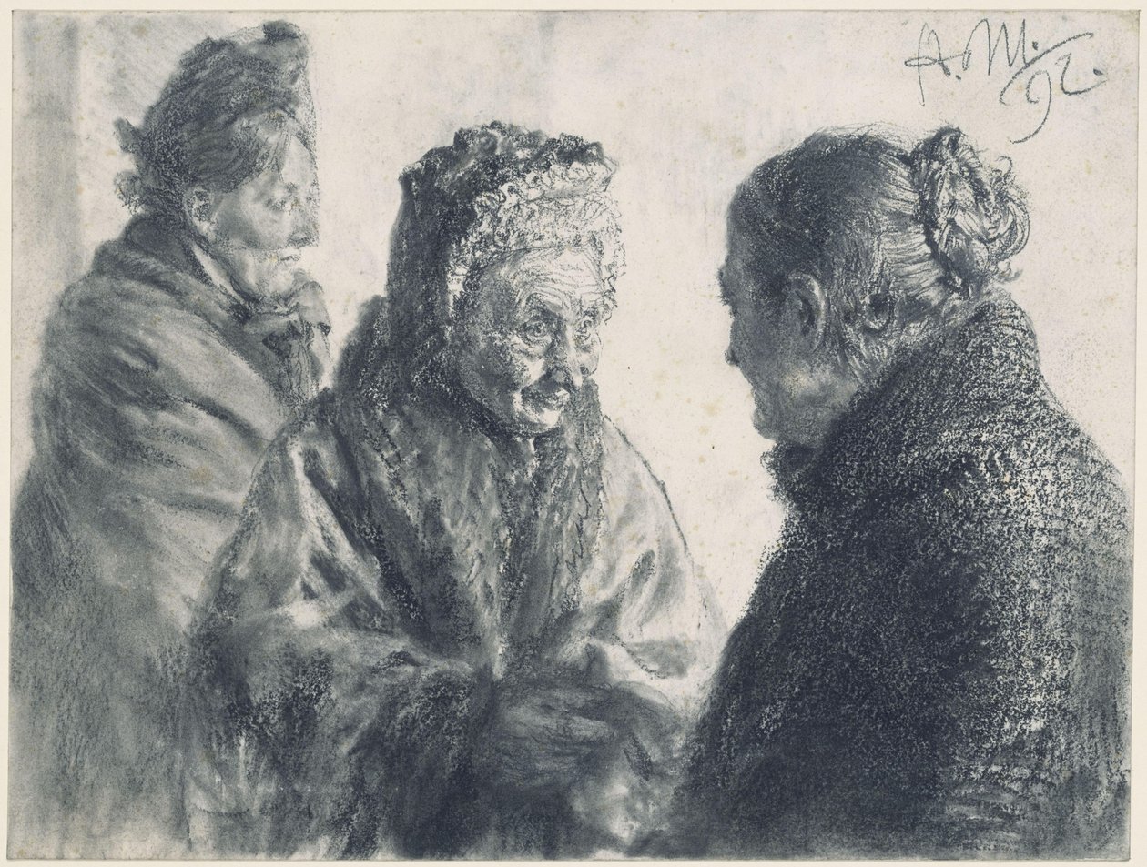 Tre donne avvolte in foulard da Adolph Menzel