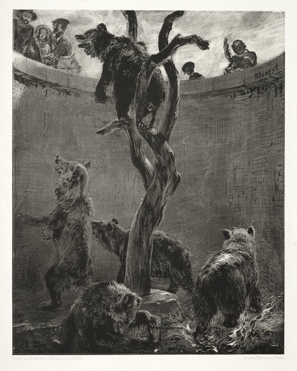 Saggio su Pietra con Pennello e Raschietto: La Fossa degli Orsi, 1851 da Adolph Menzel
