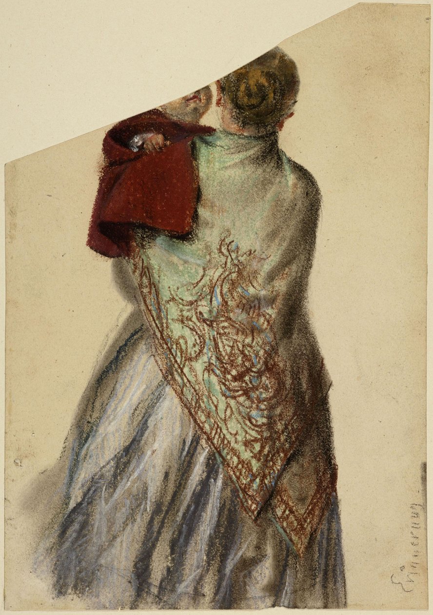 Donna con un bambino piccolo in braccio da Adolph Menzel