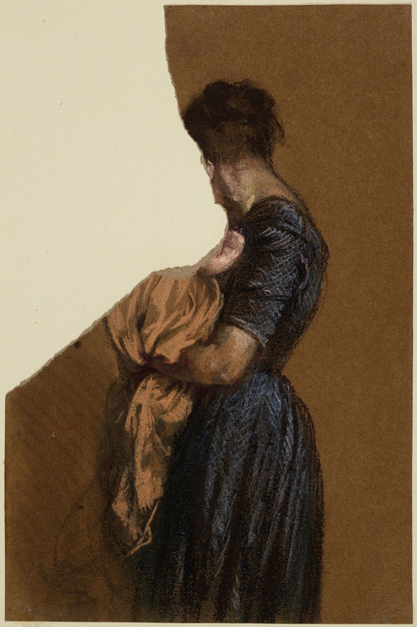 Donna con un bambino piccolo in braccio da Adolph Menzel