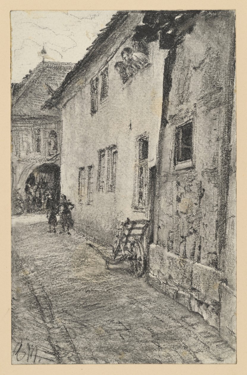 Vicolo con vista su un passaggio a tutto sesto attraverso una casa da Adolph Menzel