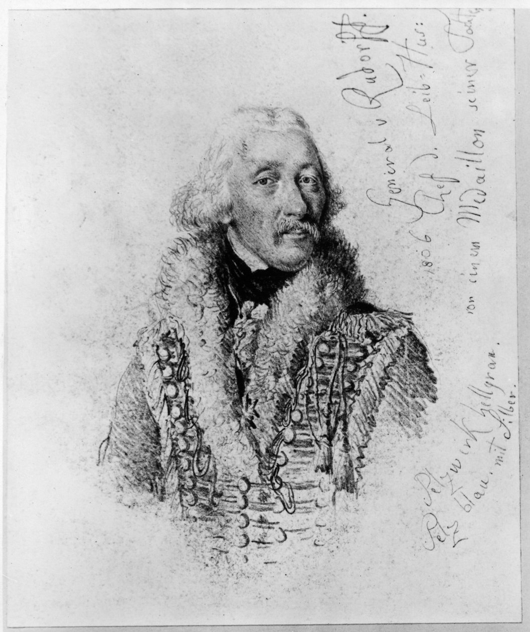 Generale von Rudorff, comandante degli ussari della guardia, con appunti da Adolph Menzel