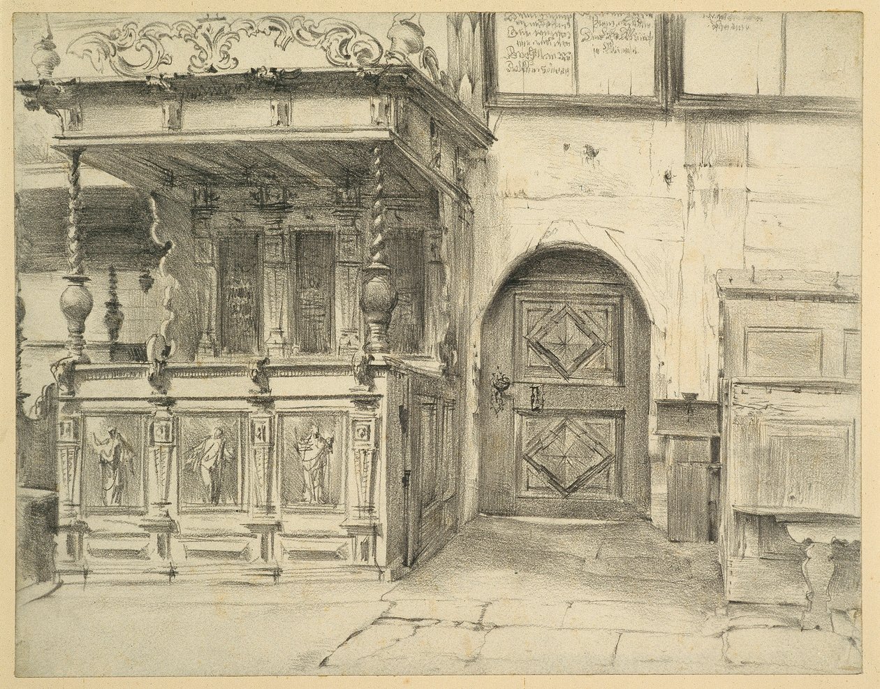 Panche e porta nella Chiesa della Pace di Jauer da Adolph Menzel