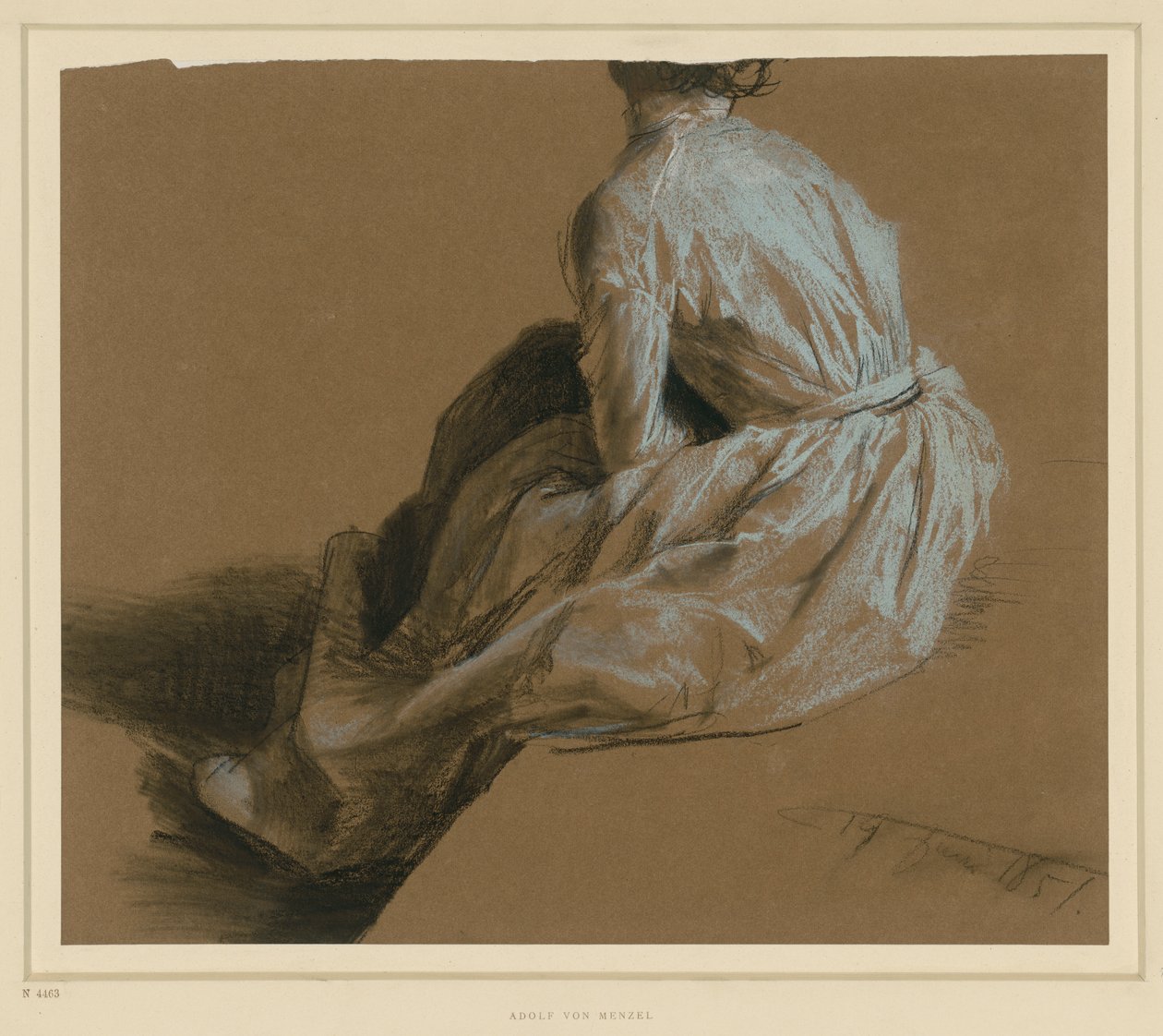 Studio del vestito di una signora seduta, vista di schiena da Adolph Menzel