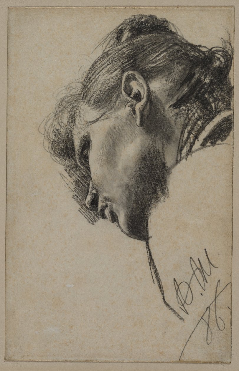 Testa di una giovane donna vista dal basso, 1886 da Adolph Menzel