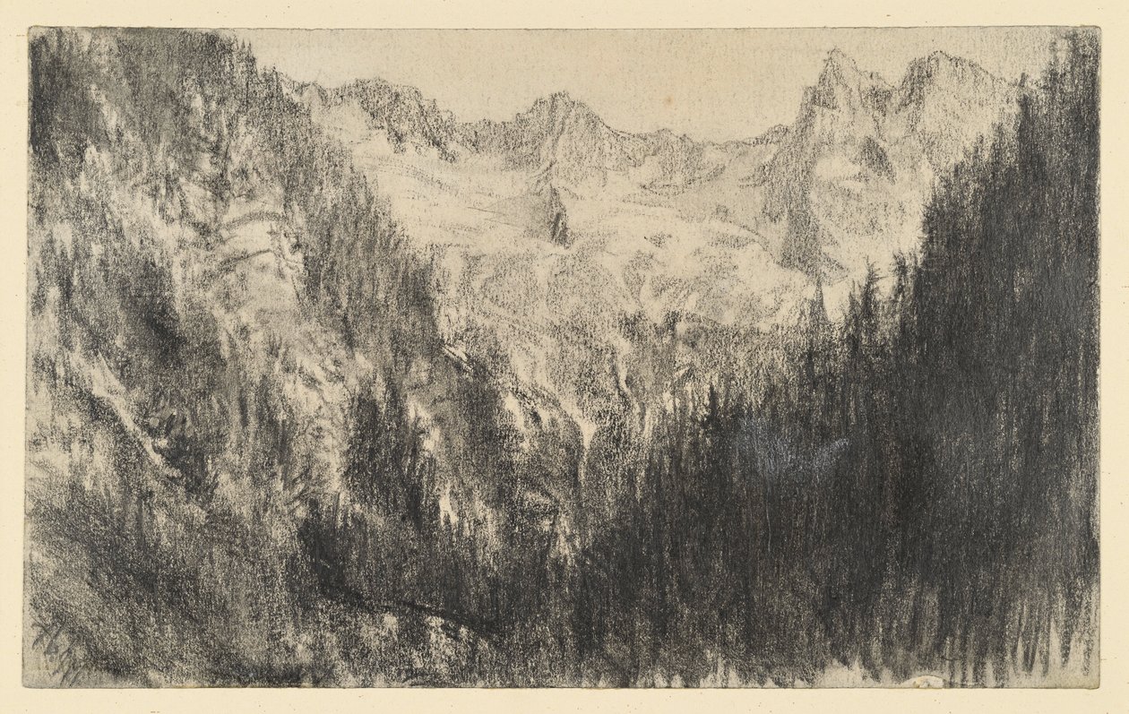 Alta montagna con bosco di abeti in primo piano da Adolph Menzel
