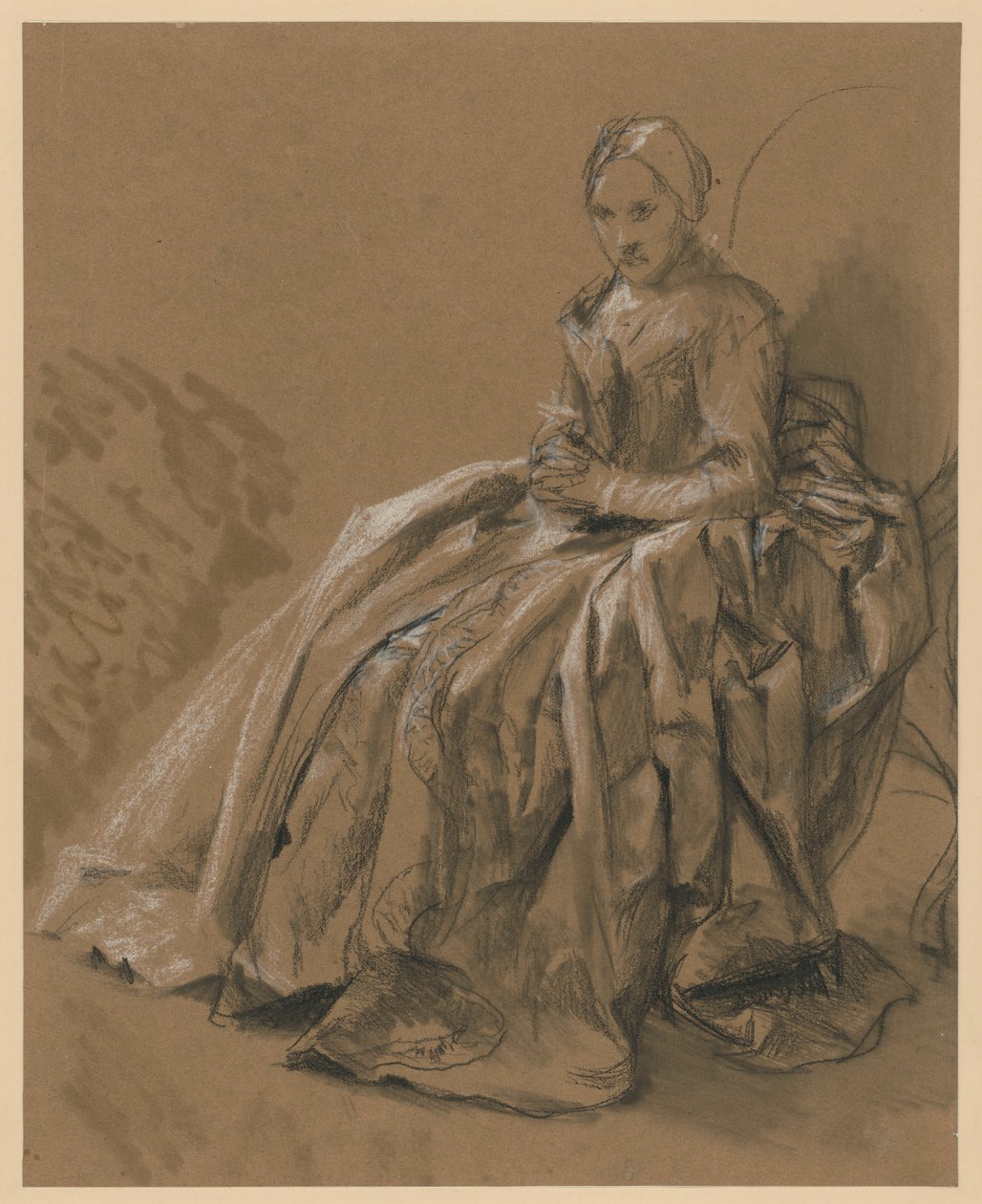 Dama di corte seduta rivolta a sinistra. Studio per il dipinto "Concerto di flauto di Federico il Grande a Sanssouci" da Adolph Menzel