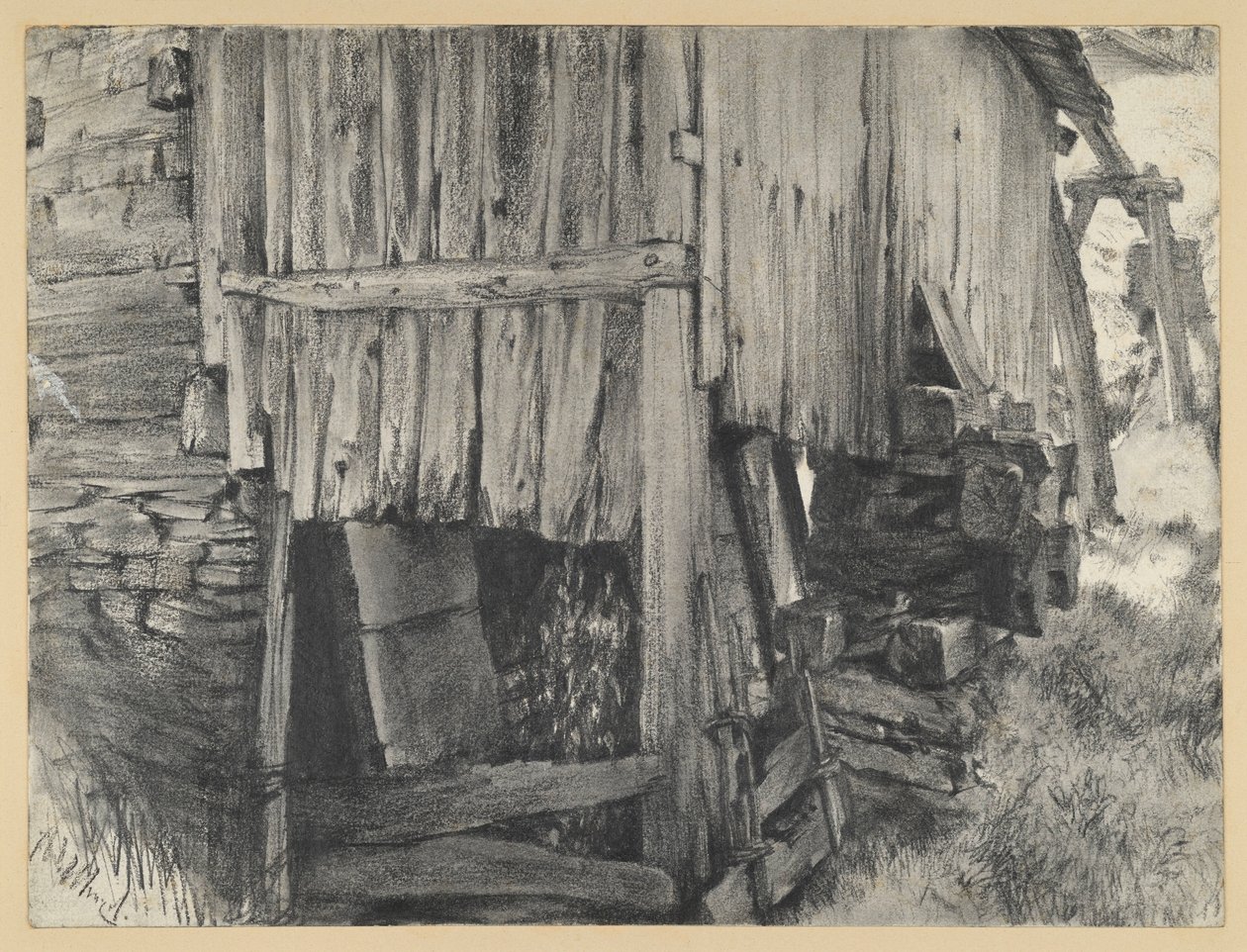 Recinzione di legno attorno a una ruota del mulino da Adolph Menzel