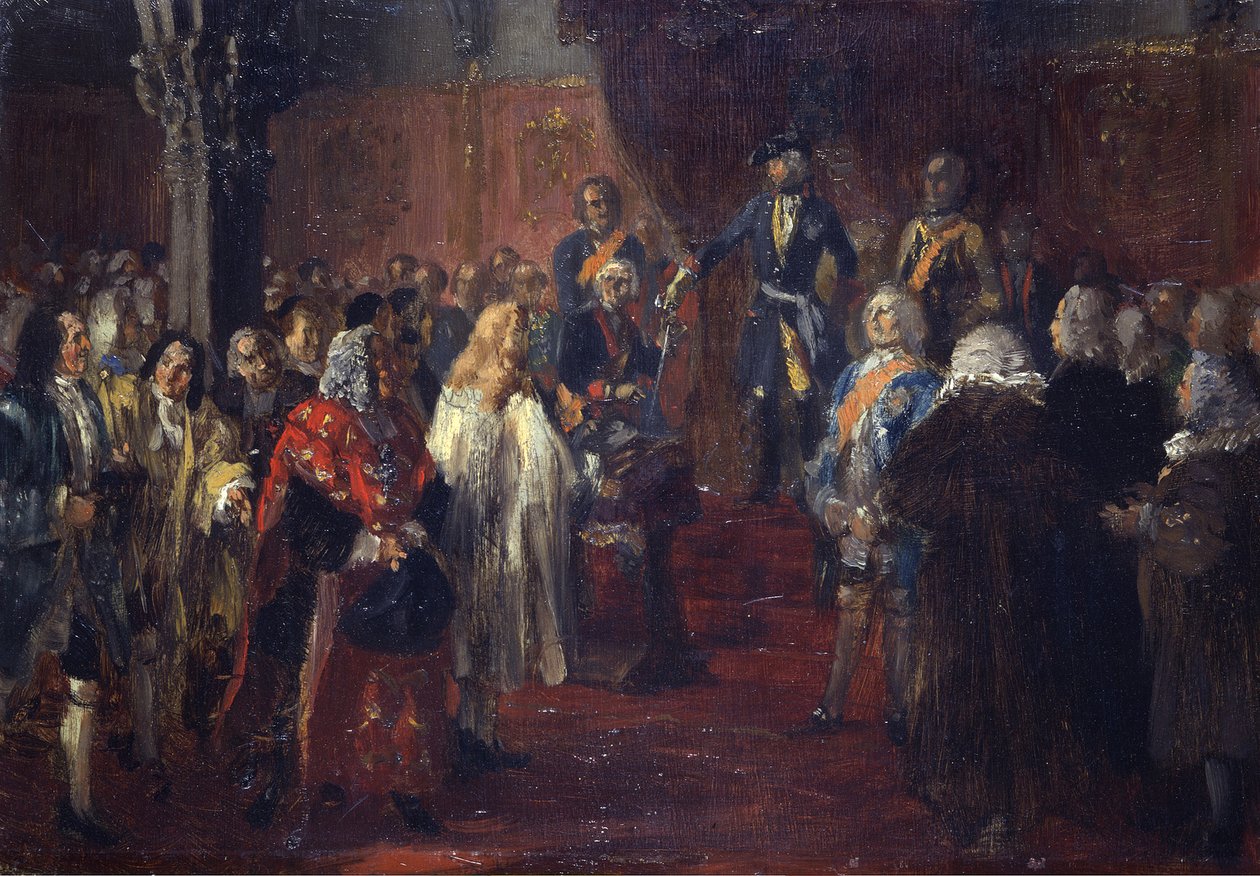 Omaggio degli Stati della Slesia davanti a Federico II a Breslavia nel 1741. Schizzo da Adolph Menzel