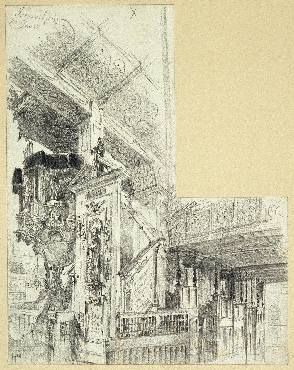 Interno con pulpito della Chiesa della Pace a Jawor da Adolph Menzel