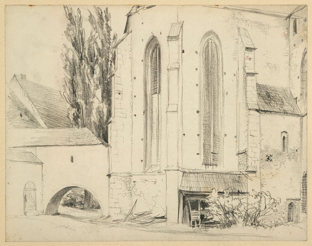 Chiesa parrocchiale cattolica di San Martino a Jauer, vista da nord-est da Adolph Menzel