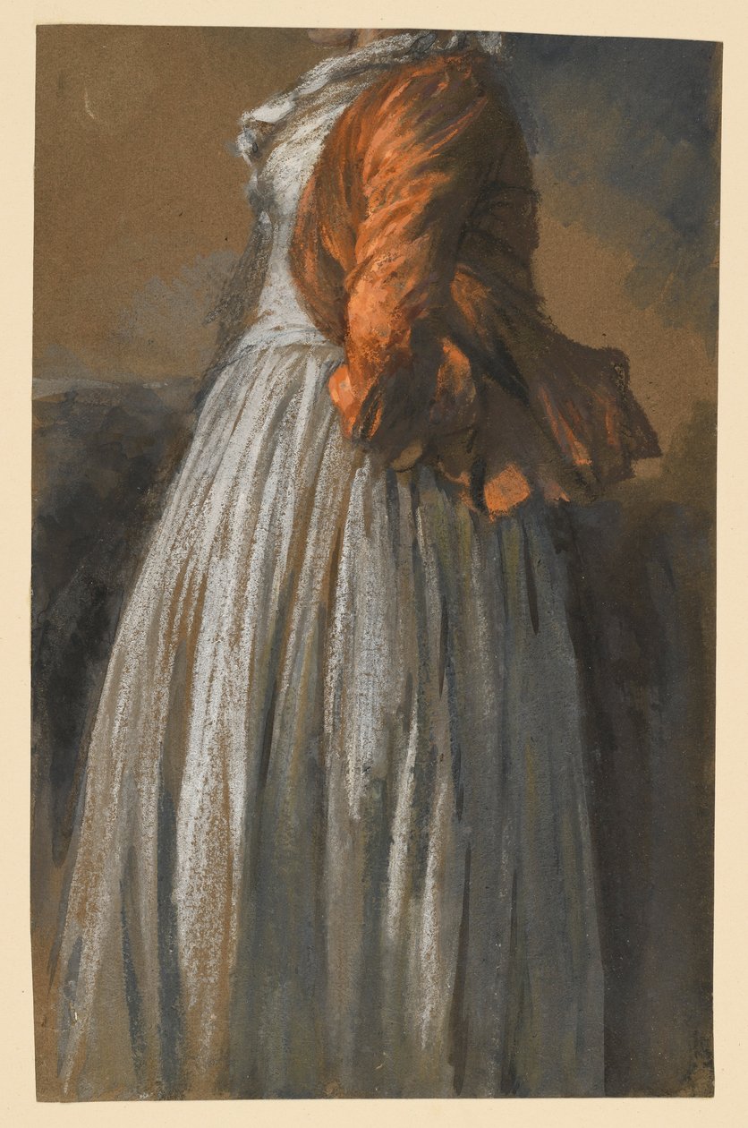 Studio di un abito e di una giacca per una figura femminile in piedi rivolta verso destra da Adolph Menzel