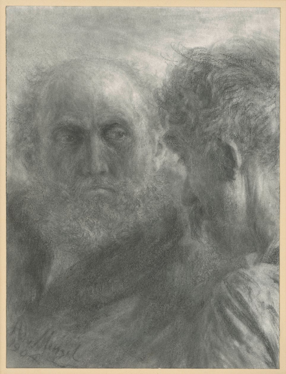 I volti di due anziani barbuti da Adolph Menzel