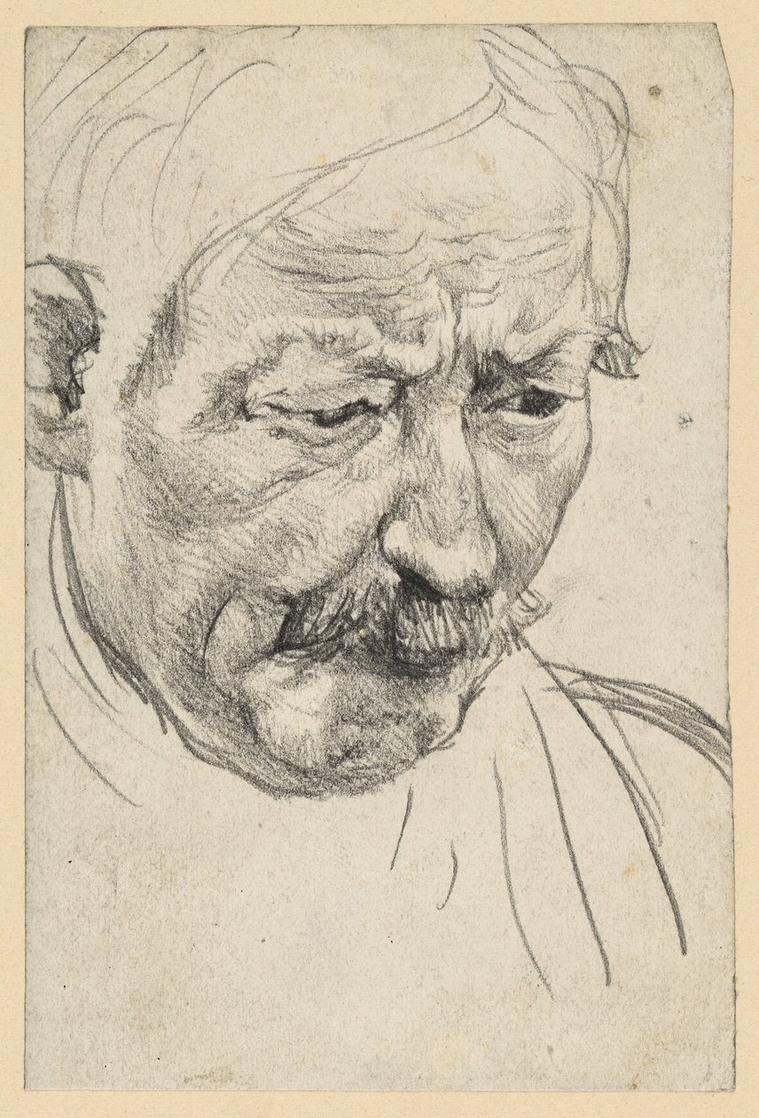 Testa di un uomo anziano con baffi da Adolph Menzel