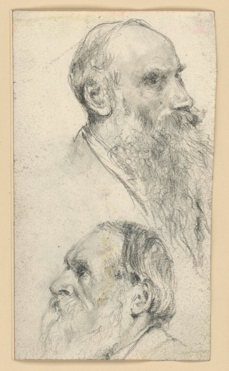 Testa di un uomo anziano con la barba, rivolta a destra e a sinistra da Adolph Menzel