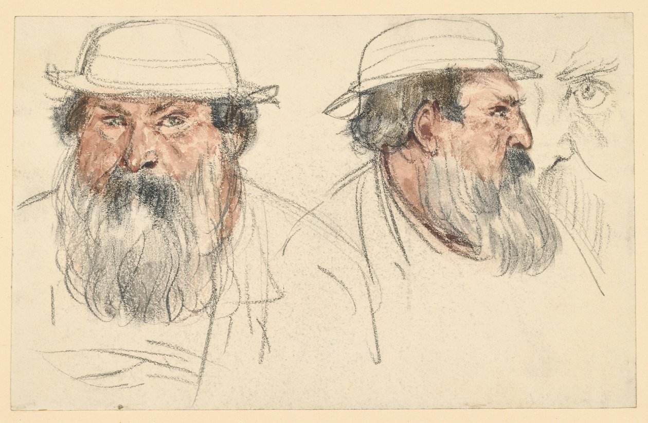 Testa di un uomo barbuto in due bozzetti da Adolph Menzel