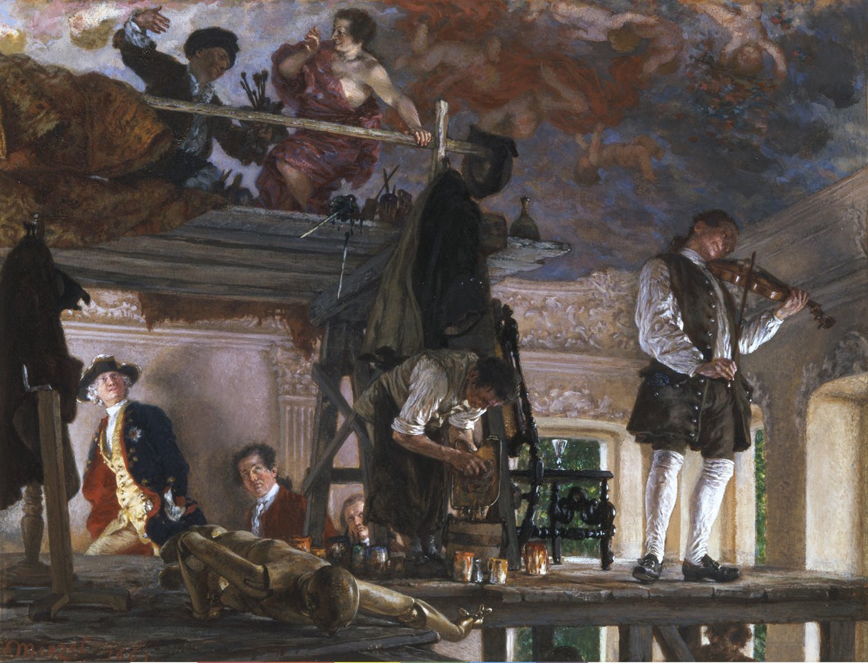 Il principe ereditario Federico visita il pittore Pesne sul ponteggio a Rheinsberg da Adolph Menzel