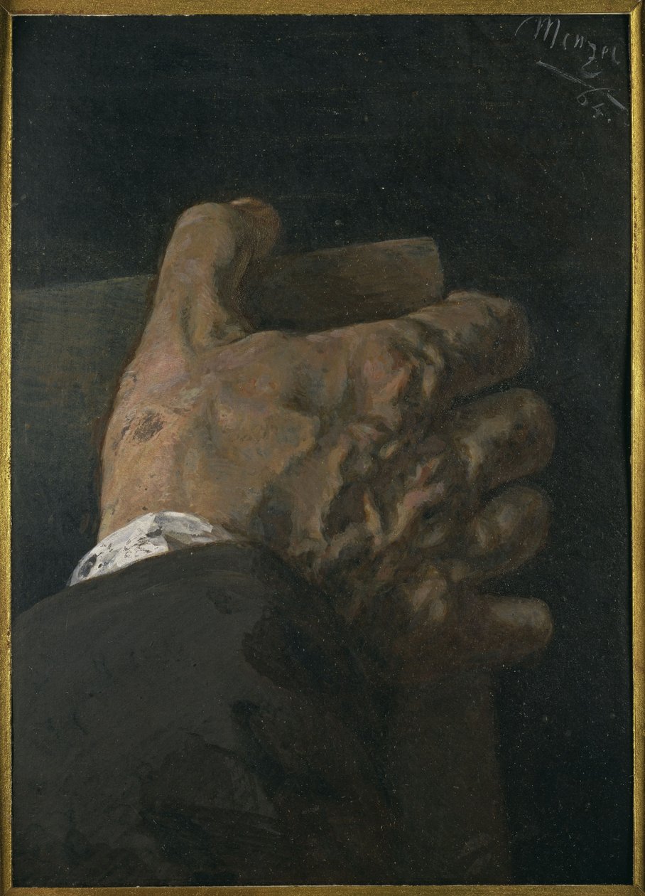 Mano maschile che tiene una tavola da Adolph Menzel