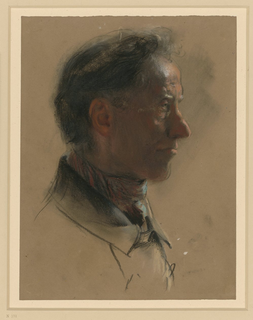 Testa maschile rivolta verso destra da Adolph Menzel