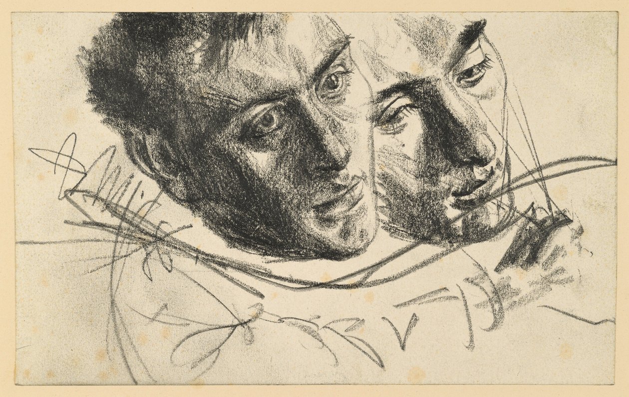 Testa maschile rivolta a destra e inclinata di lato, due studi da Adolph Menzel