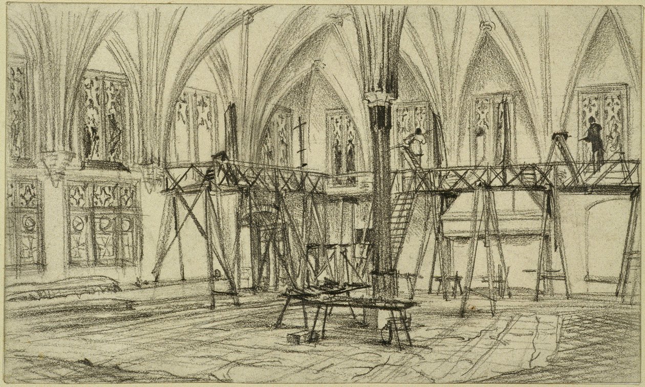 Pittori su impalcature nel refettorio estivo del castello di Marienburg da Adolph Menzel