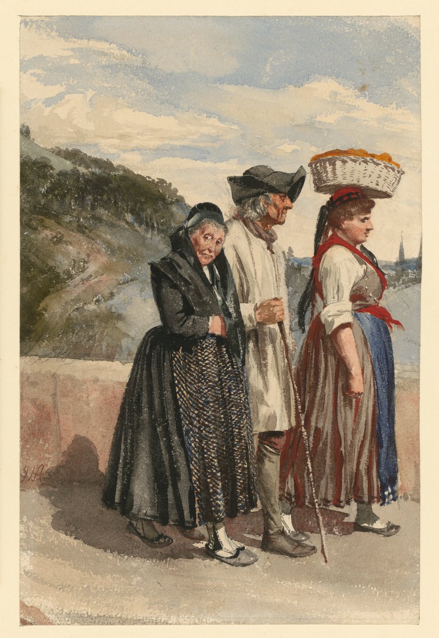 Contadini di Marburgo sul ponte della Lahn da Adolph Menzel