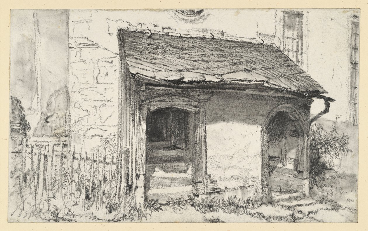 Basso portico di una chiesa con due ingressi e recinto da Adolph Menzel