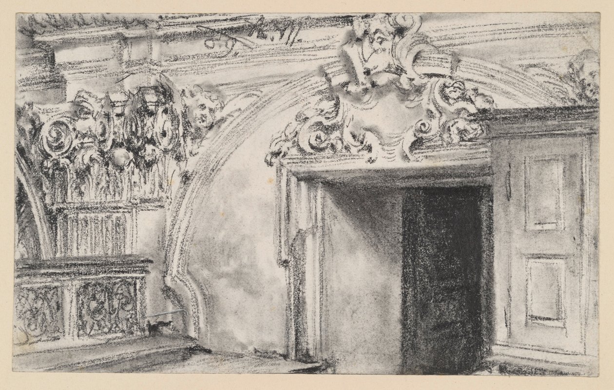 Parte superiore della parete della porta di una sacrestia con armadio in legno da Adolph Menzel