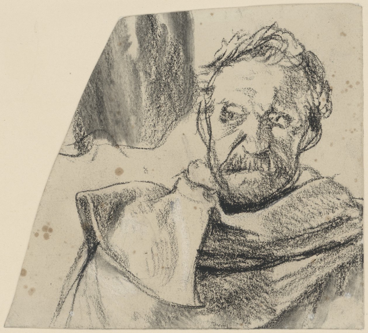 Ufficiale in cappotto, a capo scoperto, ritratto a mezzo busto di fronte. Studio per il dipinto incompiuto “Il discorso di Federico II ai suoi generali prima della battaglia di Leuthen” da Adolph Menzel