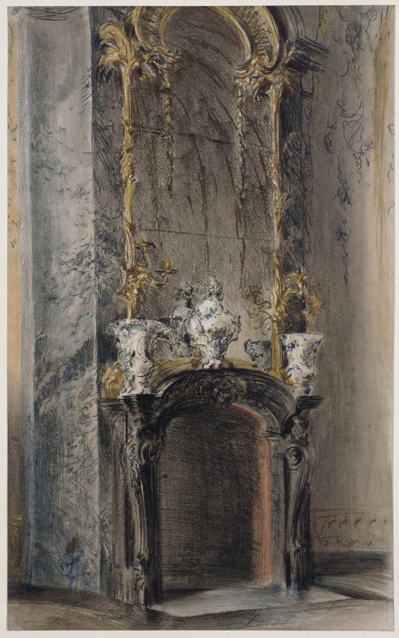 Caminetto rococò nel Gabinetto Ovale del Nuovo Palazzo a Potsdam da Adolph Menzel