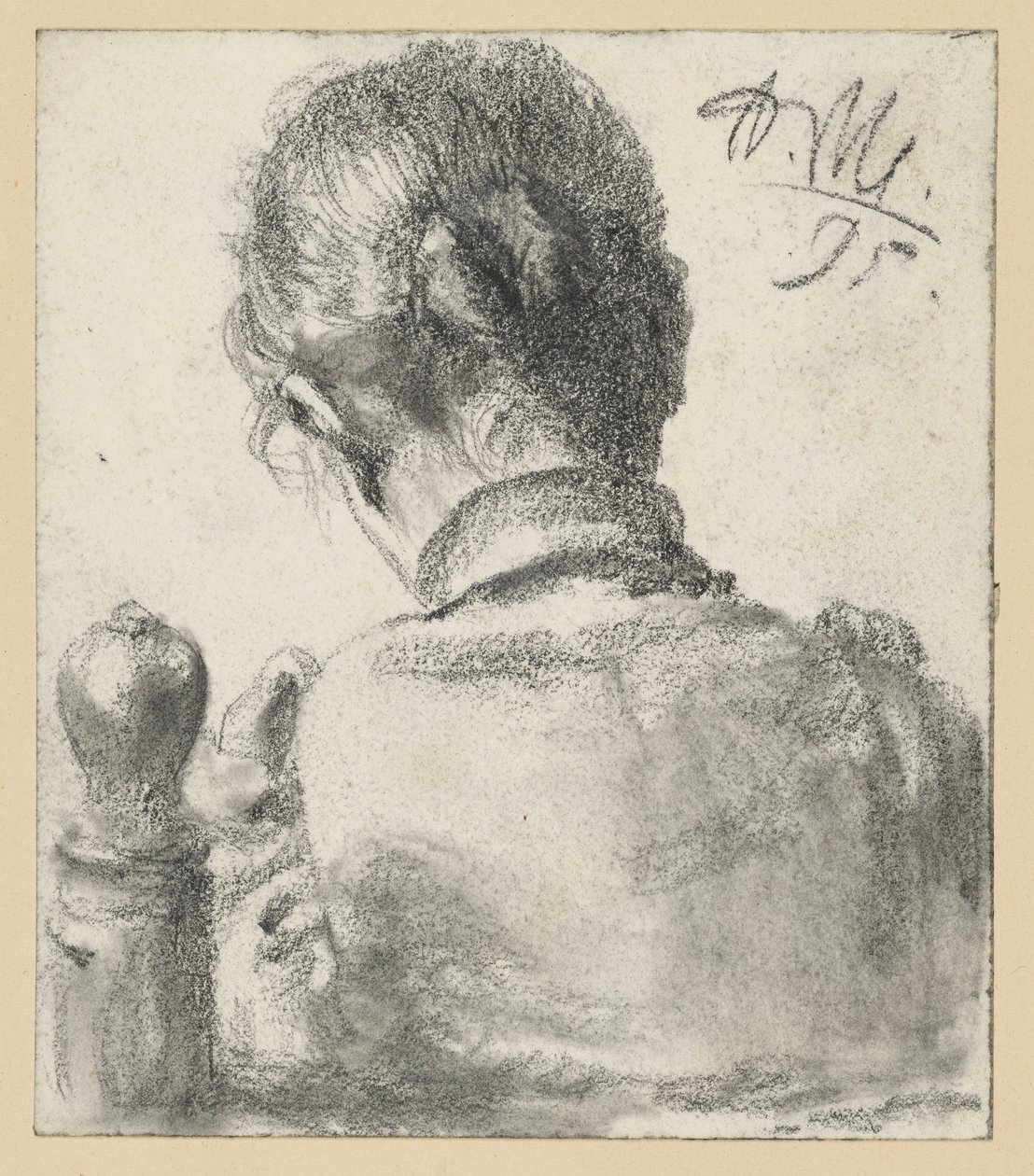 Vista posteriore di una donna seduta su una sedia da Adolph Menzel