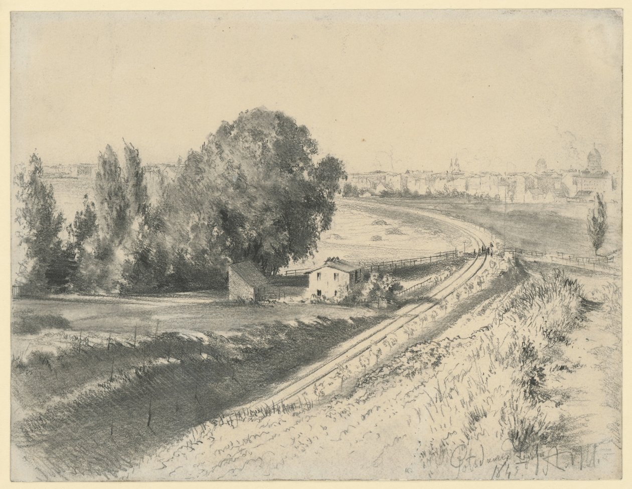 Schizzo relativo al quadro "La ferrovia Berlino-Potsdam" da Adolph Menzel