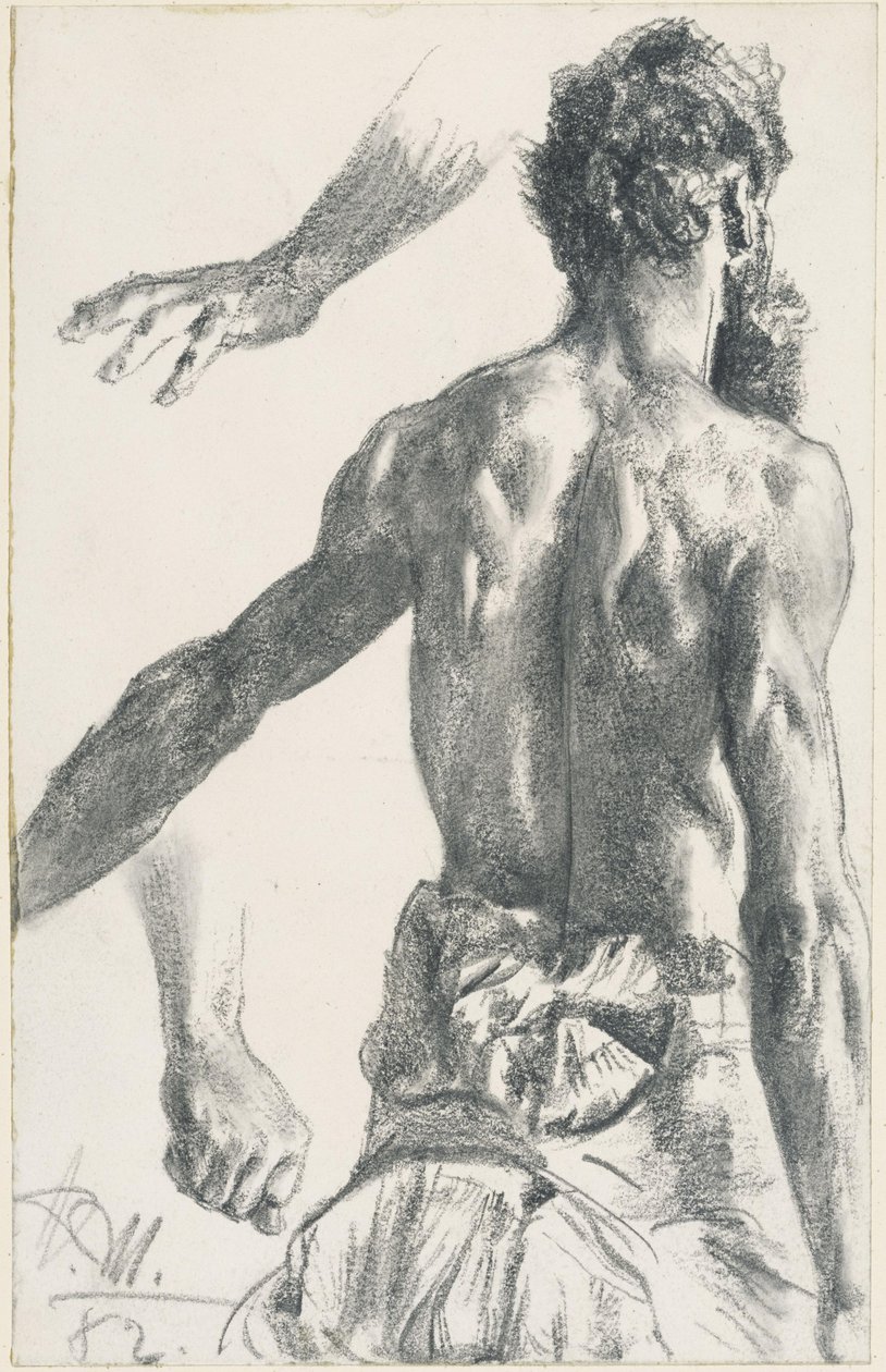 Uomo in piedi con la barba, mezzo nudo visto di schiena da Adolph Menzel