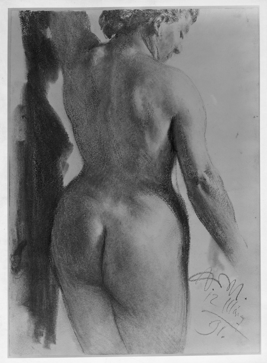 Nudo femminile in piedi visto di spalle da Adolph Menzel