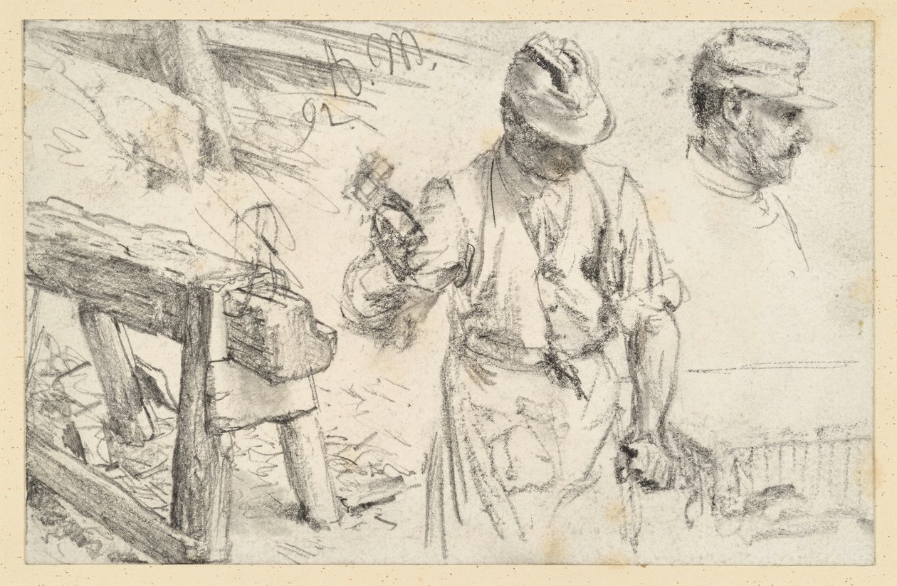Scalpellino al lavoro, cavalletto da officina e dettagli da Adolph Menzel